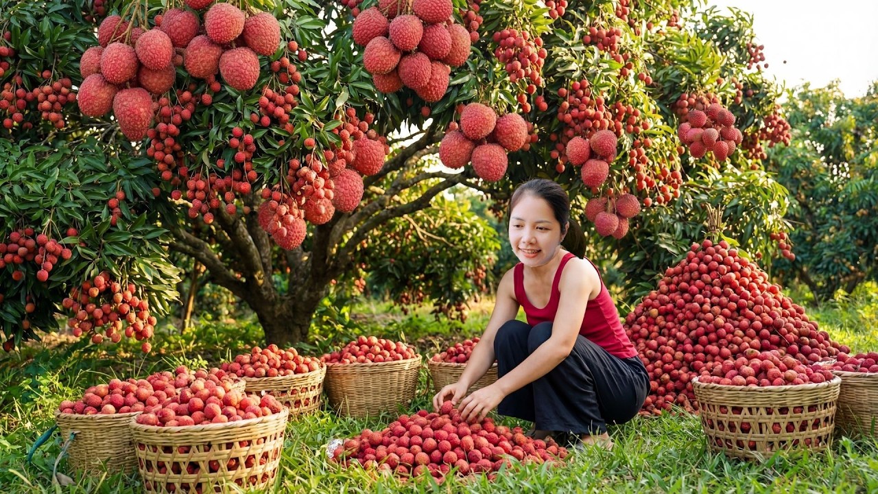 [REWIND TIMELAPSE] Climbing Tall Lychee Tree Harvesting A Lot Of Lychee Fruit Go To Sell