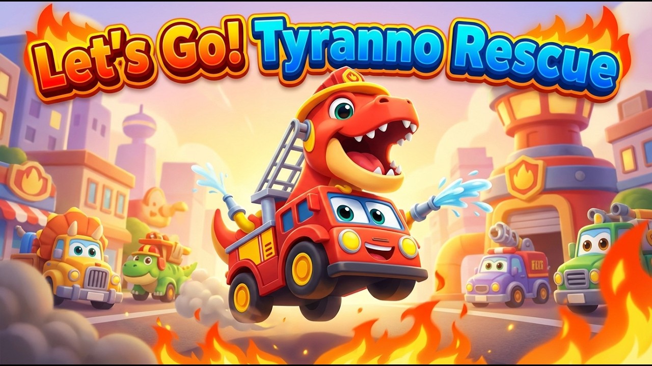 🦖🚒 Let's Go! The Tyranno Rescue Song 【For Kids / Working Vehicles】