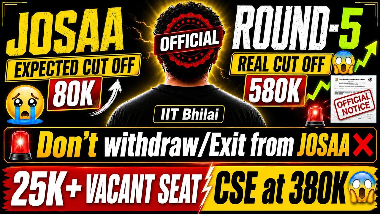 Shocking Vacant Seats 😱 JOSAA Round 5 Cut off 2026🔥Top 10 NIT IIIT CSE at 60&ndash;95%ile in JOSAA Round 5
