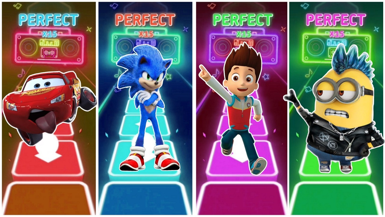 McQueen vs Sonic vs Ryder vs Minions in Tiles Hop EDM Rush🎶