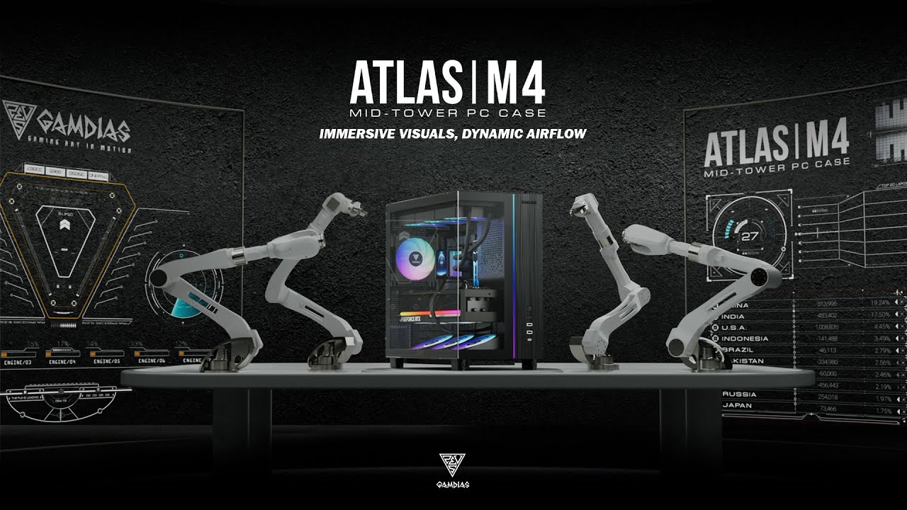 GAMDIAS ATLAS M4 Mid-Tower Case | IMMERSIVE VISUALS, DYNAMIC AIRFLOW
