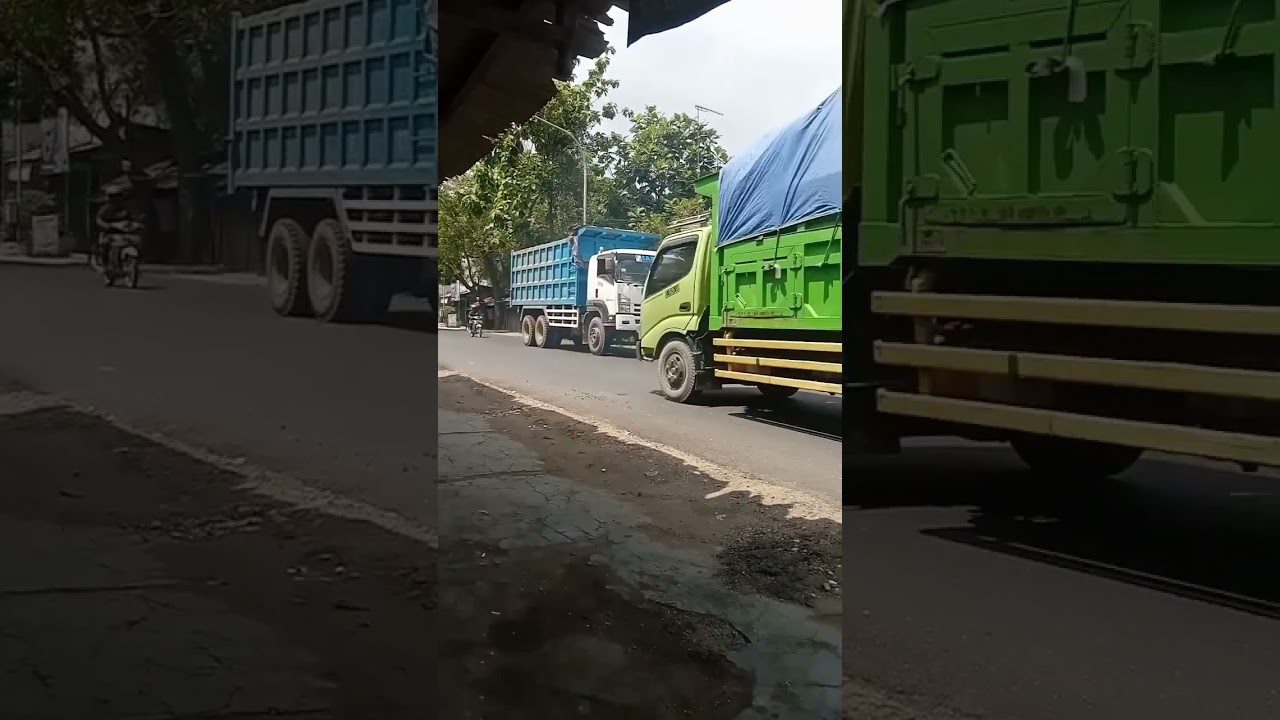 truk dump Hino dibuntuti Fuso 