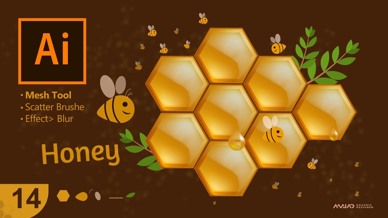 honey tutorial in Adobe Illustrator for Beginners using gradient mesh Tool | Part1