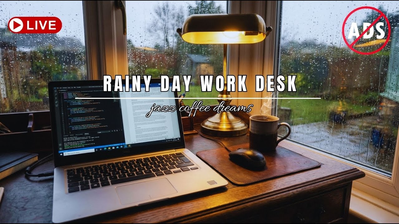 Rainy Day Work Desk ☕🌧️ Smooth Jazz & Soft Piano for Coding, Writing & Deep Focus