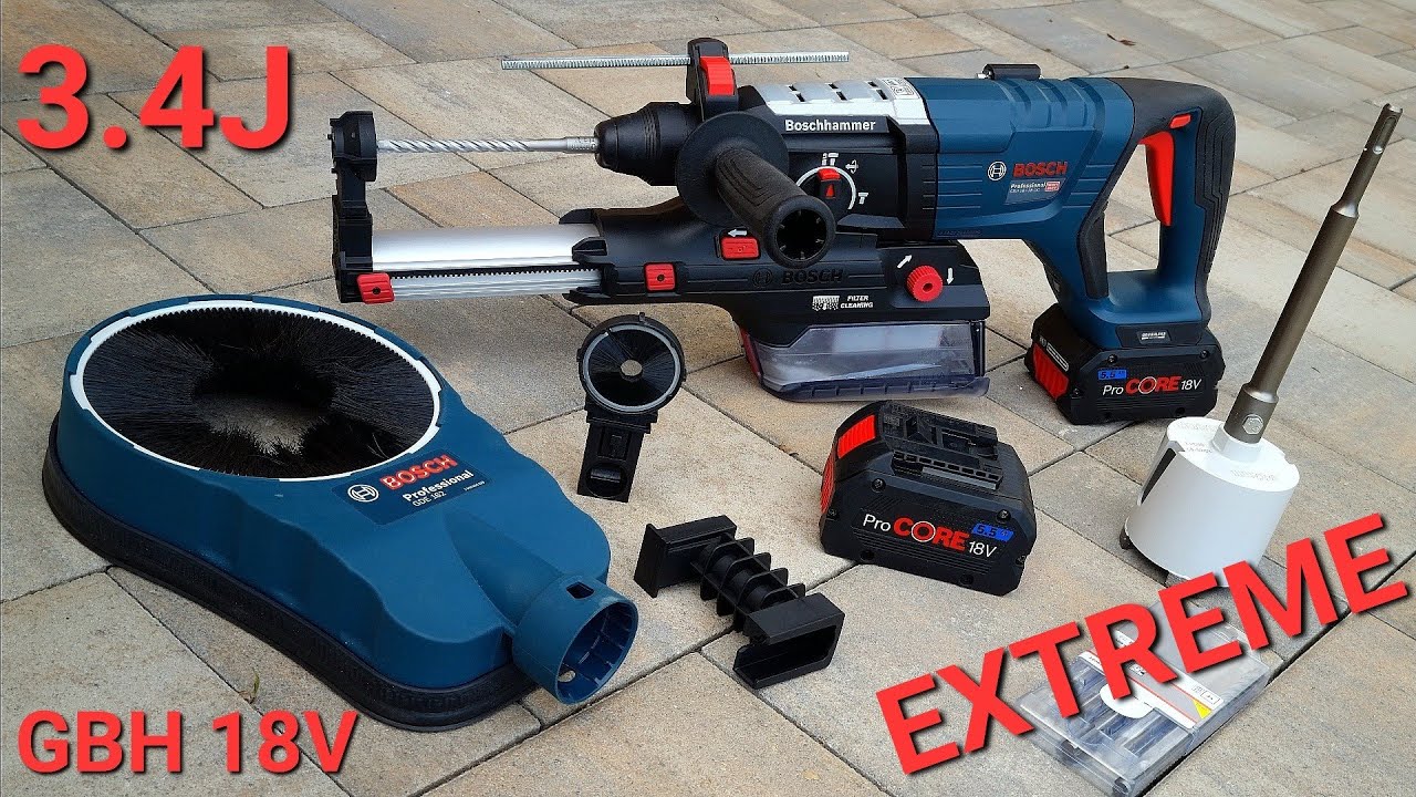 Перфоратор Bosch GBH 18V-28 Bulldog SDS 3,4J и практичные инструменты для чистой работы.