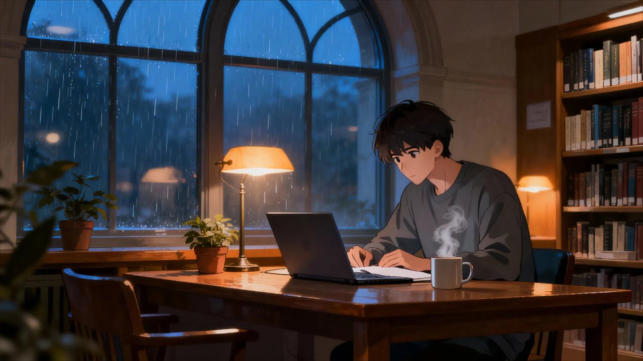 Rainy Study Ambience — Girl in Library