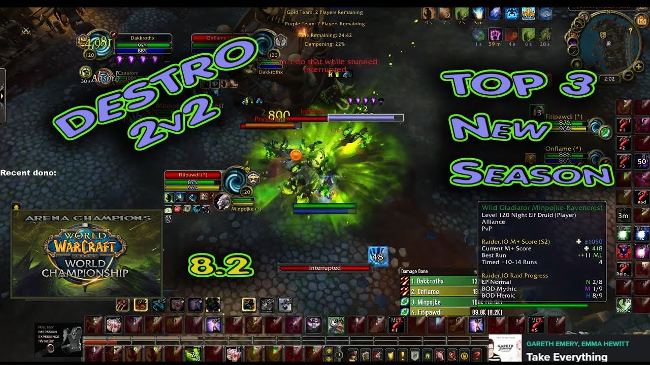 DESTRO Warlock ARENA BfA 8.2 - Highest Lock 2v2 Ladder