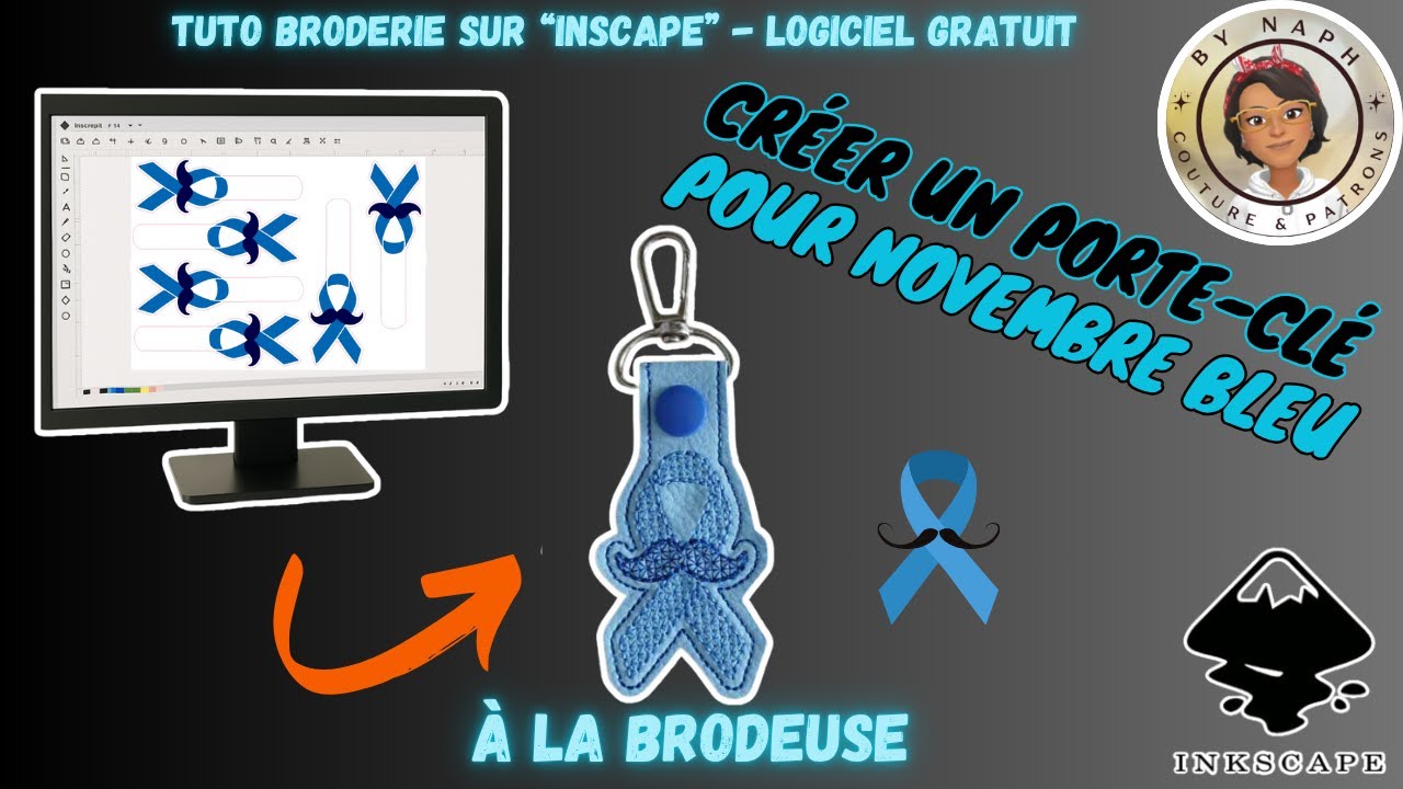 ✨✨TUTO BRODERIE - FAIRE UN PORTE CLÉ POUR NOVEMBRE BLEU EN ITH à la Brodeuse sur Inskcape (GRATUIT)✨