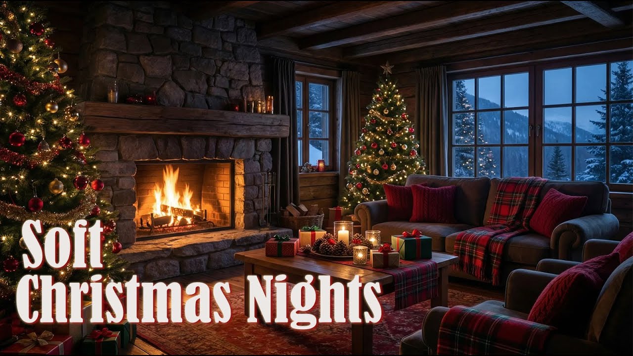 Warm Cabin Christmas Ambience ❄️ Soft Jazz Instrumental with Crackling Fire for Focus