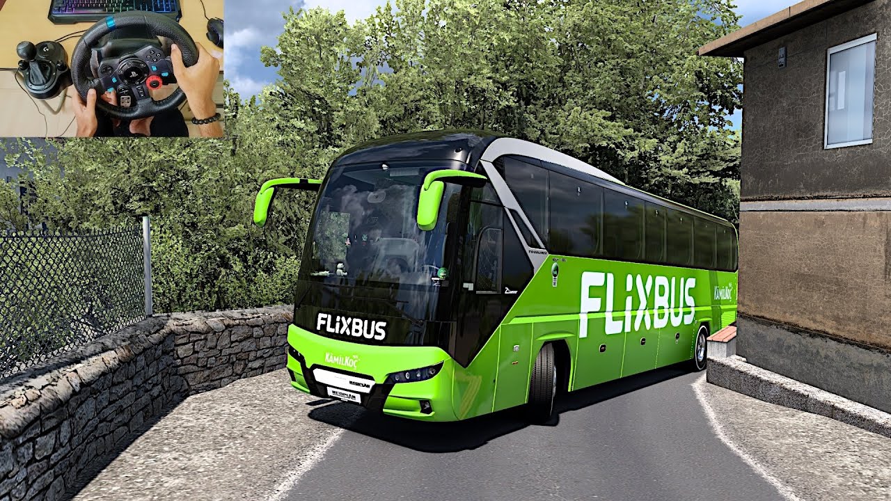 Real Sim Bus drive through coastal narrow roads in Corsica Island | #ets2 | Logitech G29 Setup