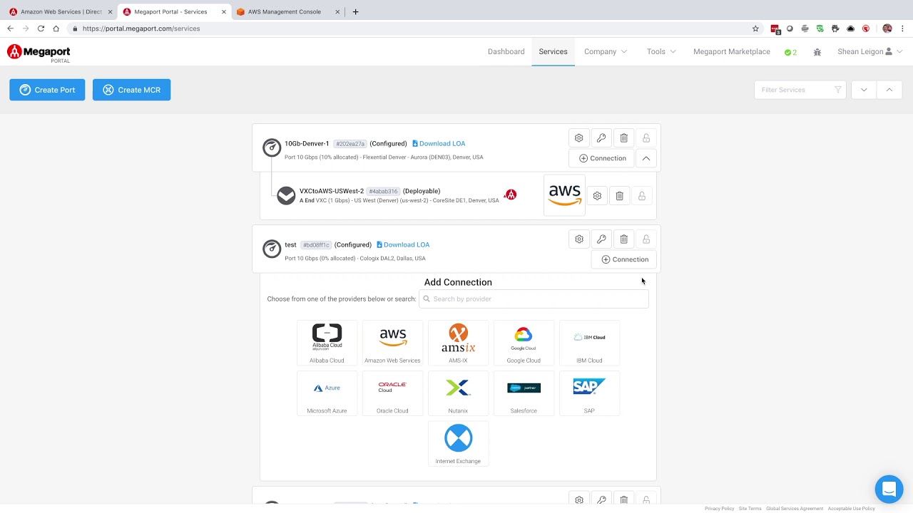 AWS Direct Connects via Megaport