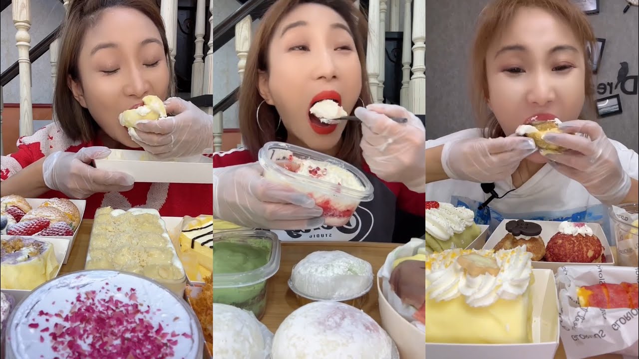 Kwai Dessert ASMR (container cake, mochi, jambon cake, puff cake…) | Eating Sounds