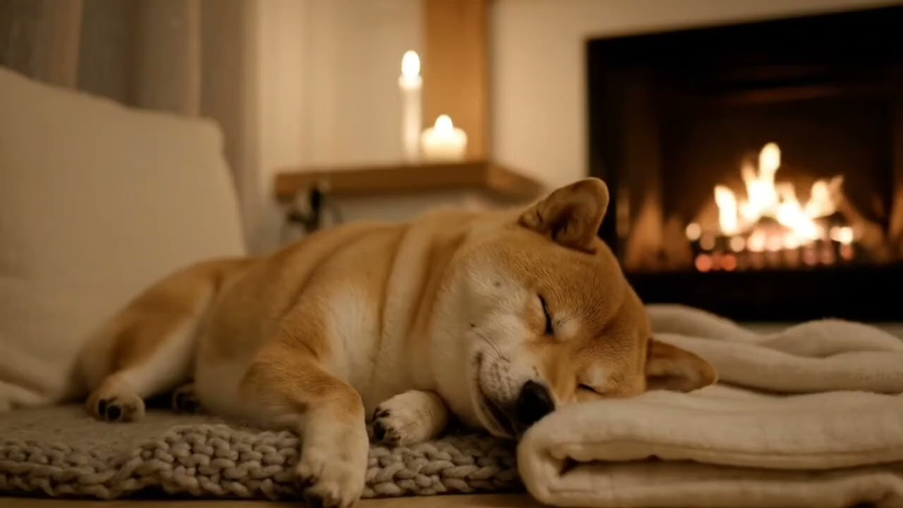 Shiba Inu Sleeping by the Fireplace &ndash; Calming Ambience for Dogs