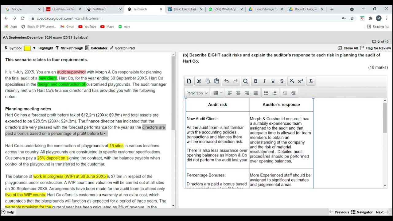 Audit and Assurance constructed response question