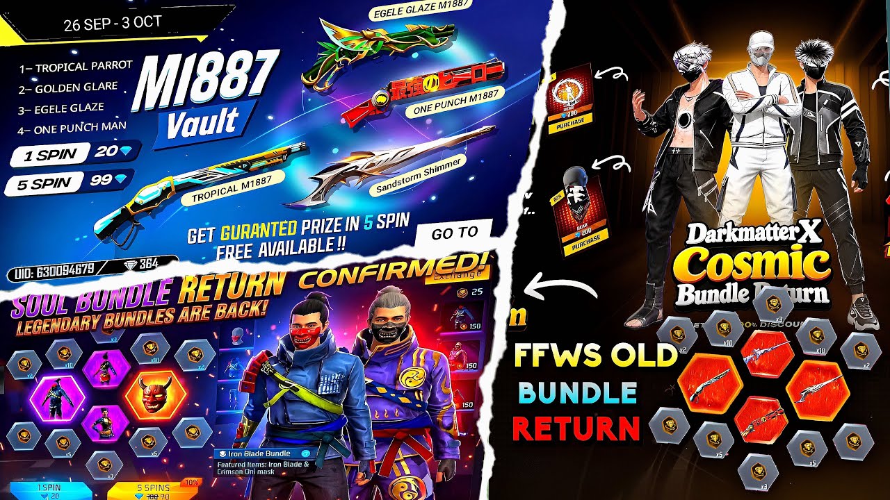 All M1887 Skin Return 🤯💥, Old Angelic , Old Elite Pass Return | Free Fire New Event | Ff New Event