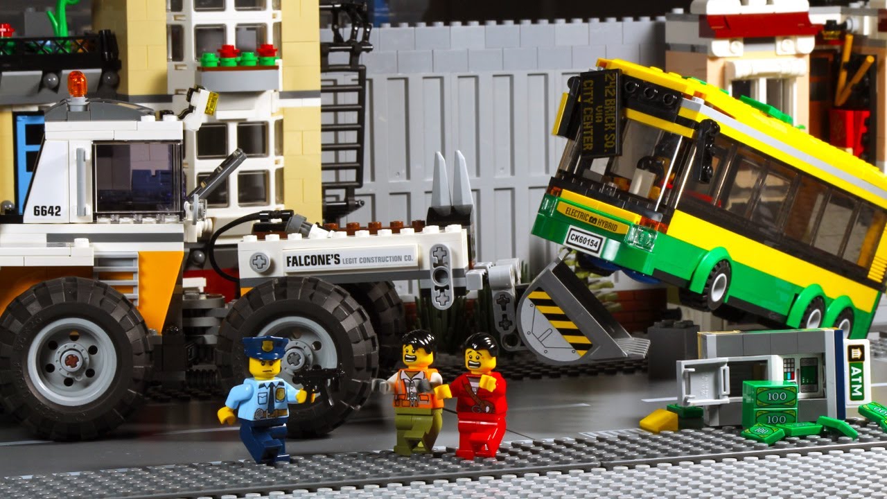 Lego City Shuttle Bus Big Bulldozer Crash