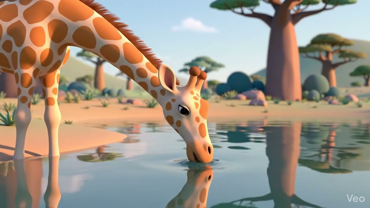 Pure Serenity: Watch a Majestic Giraffe at the Savanna Watering Hole 🦒💦✨