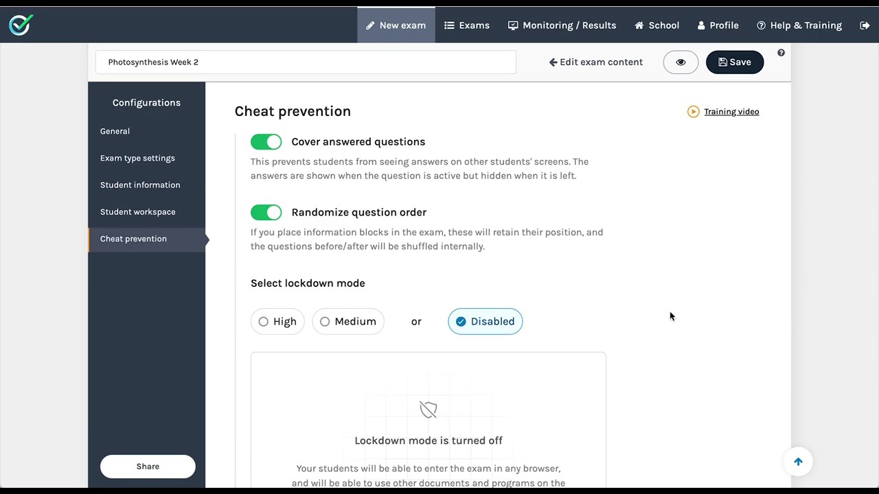 Question-type based assessments: Cheat Prevention