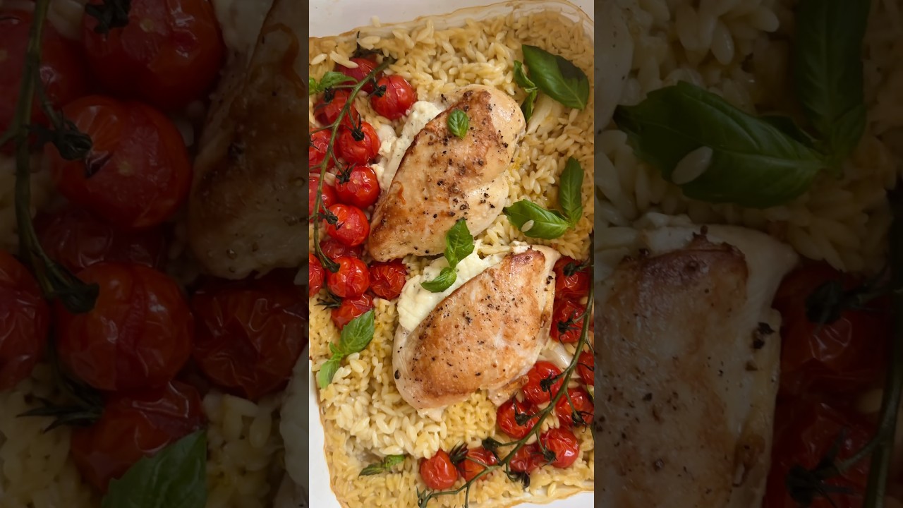 Boursin-Stuffed Chicken with Orzo & Tomatoes! 🍅 #boursin #chickenrecipe #easydinnerideas