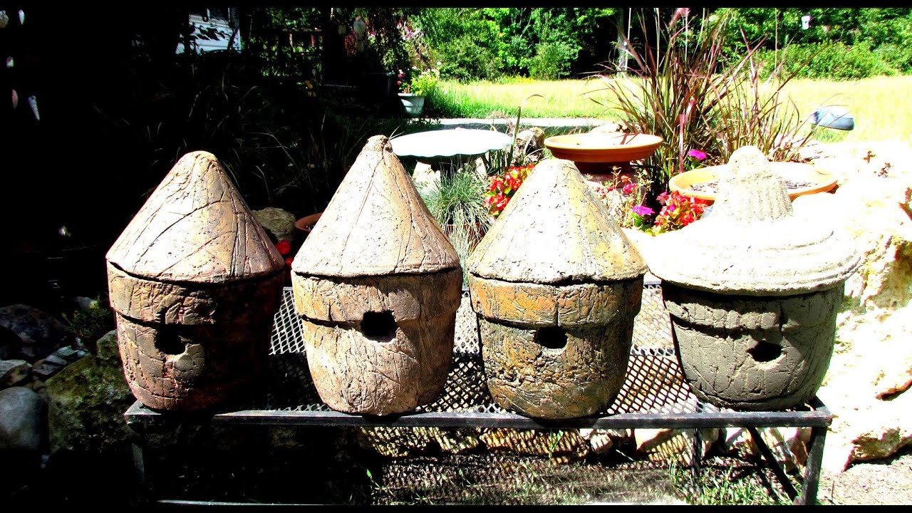 Making Hypertufa flower Pots & Bird House