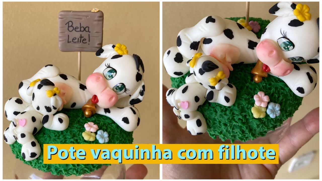 Pote decorado de Biscuit/vaquinha com o seu filhote