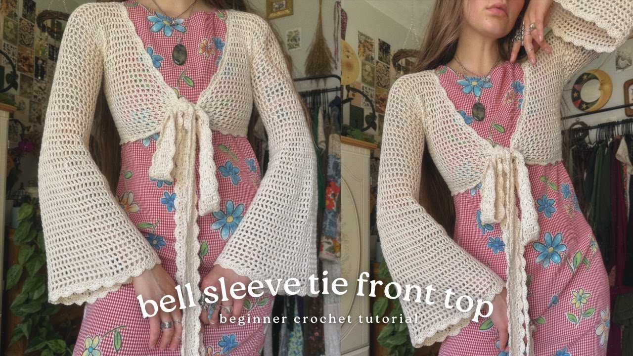bell sleeve tie front top crochet tutorial - the ✨ revised version ✨