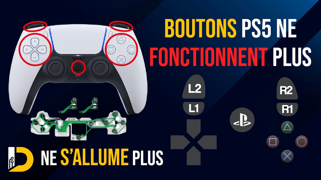 COMMENT RÉPARER LES BOUTONS MANETTE PS5 X ROND CARRE TRIANGLE R1 R2  L1 L2  PS FLÈCHE DIRECTION PLUS