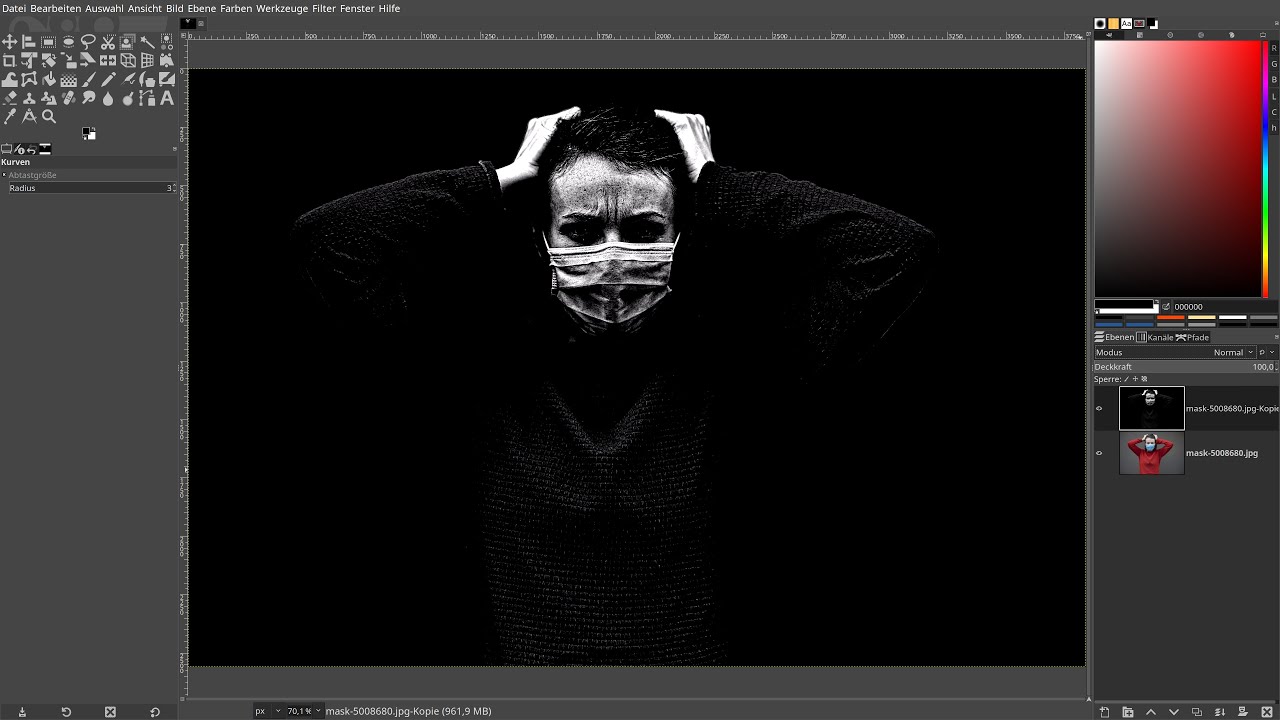 #Gimp 2.10.18 #Lernvideo: #Dunkles #ausdrucksstarkes #Schwarz-Weiß-Portrait