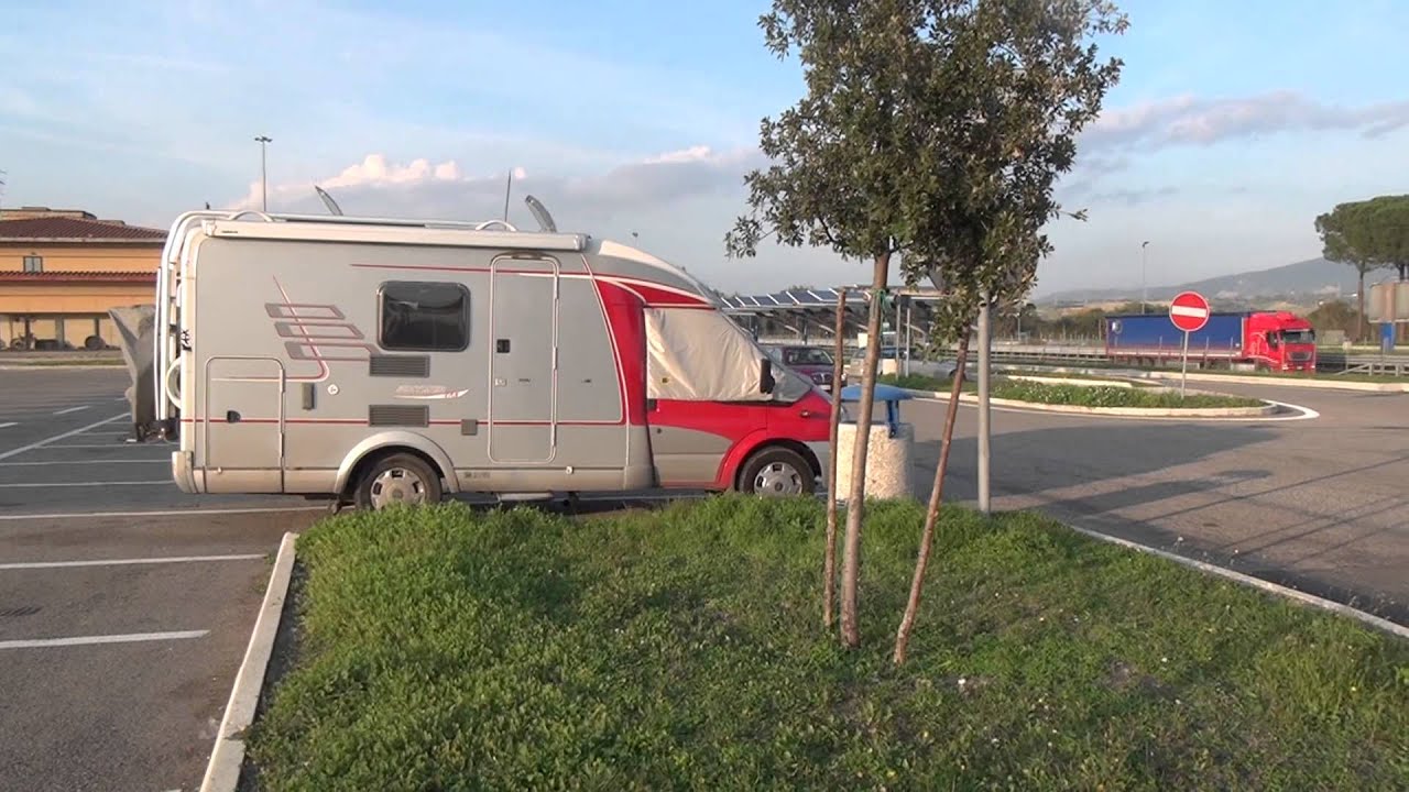 Camper van at Tevere Est motorway service area