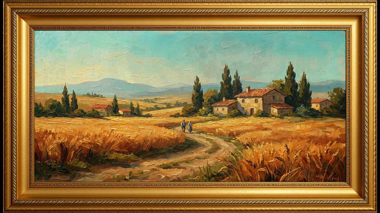 Tuscan Countryside Villa | Gold Frame Rural TV Art | 4K Italian Landscape Screensaver