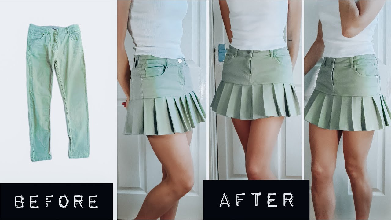 DIY - How to turn old JEANS into a new MINI PLEATED SKIRT