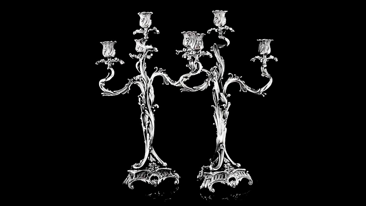 ANTIQUE 20thC FRENCH SOLID SILVER PAIR OF CAST CANDELABRA, CARDEILHAC c1900