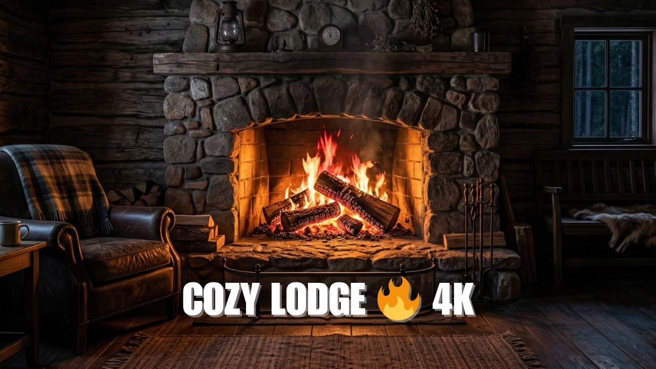 Cozy Lodge Fireplace 4K | 2 Hours of Crackling Fire | No Ads During Playback