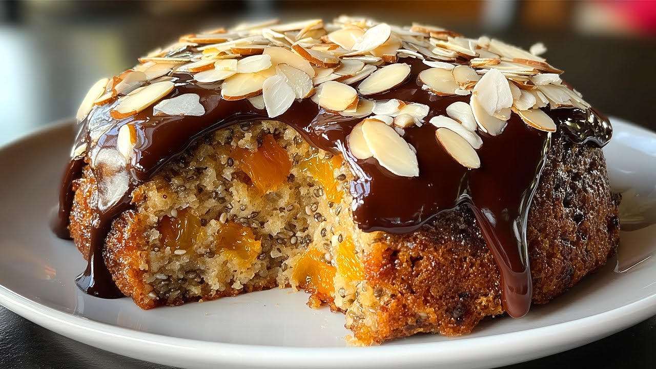 Easy recipe healthy orange chia seed and oatmeal cake without sugar or flour!