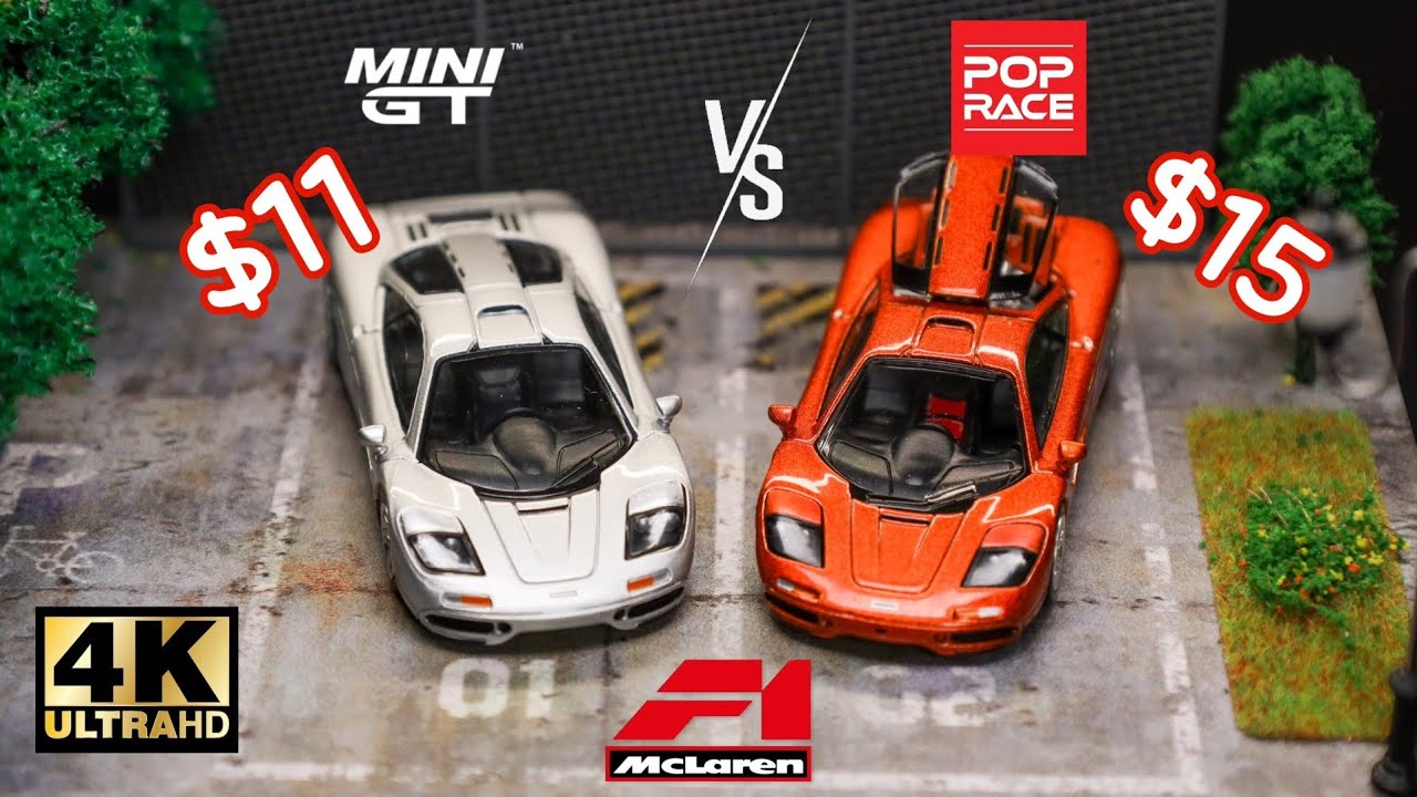 Mini GT против Pop Race 1:64 - McLaren F1 l Cinema Shot 4K Die-cast