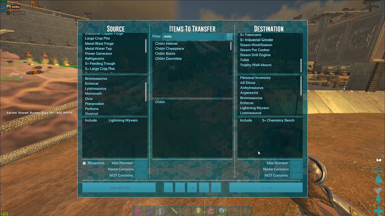How to use the transfer tool in the s+ mod in ark!