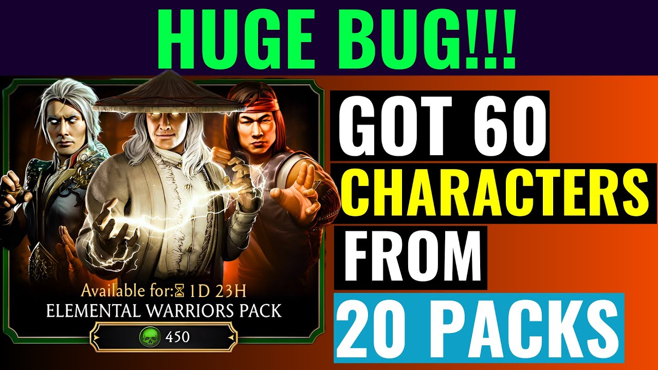 MK Mobile. HUGE BUG in Elemental Warriors Pack. I Got 60 CHARACTERS From 20 Packs!