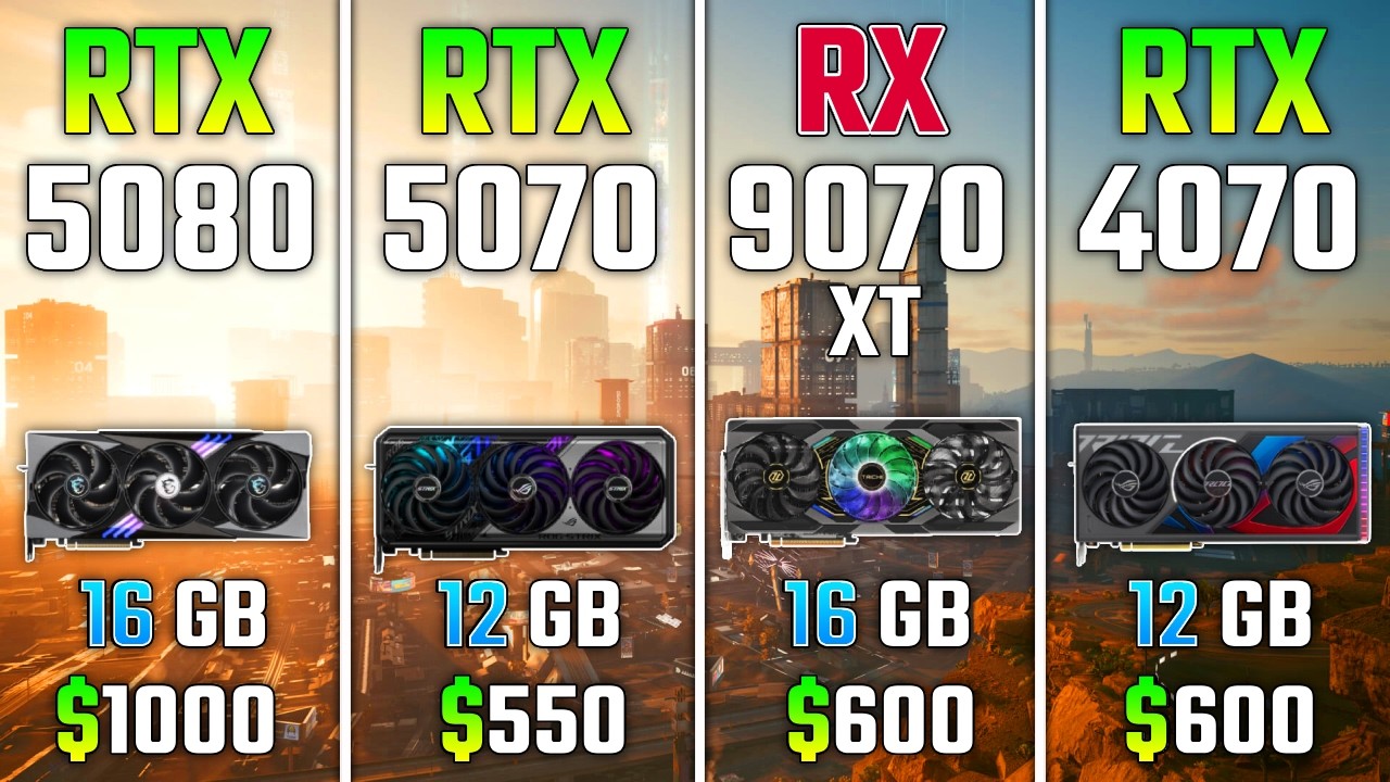 RTX 5080 vs RTX 5070 vs RX 9070 XT vs RTX 4070 | Test in 7 Games
