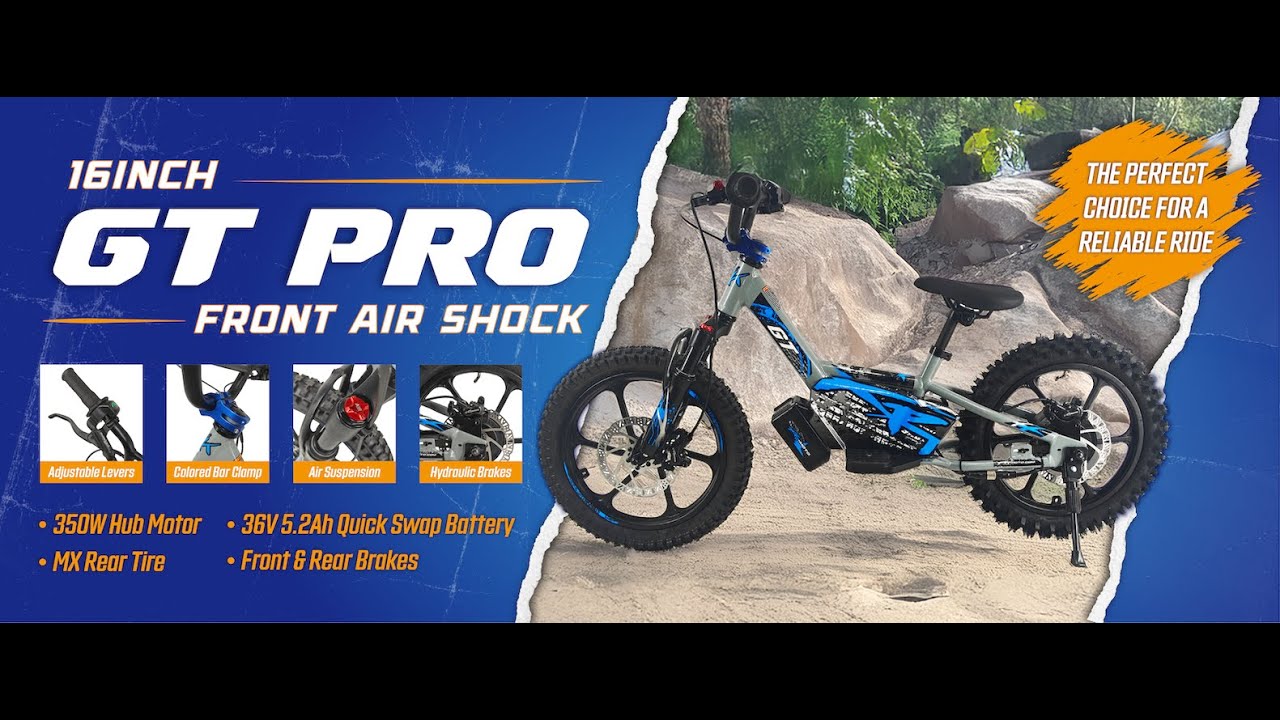 STACYC 16in eDrive KIDS ELECTRIC BALANCE BIKE ALTERNATIVE-XRT MOTO GT PRO 36V, 350W FRONT SUSPENSION