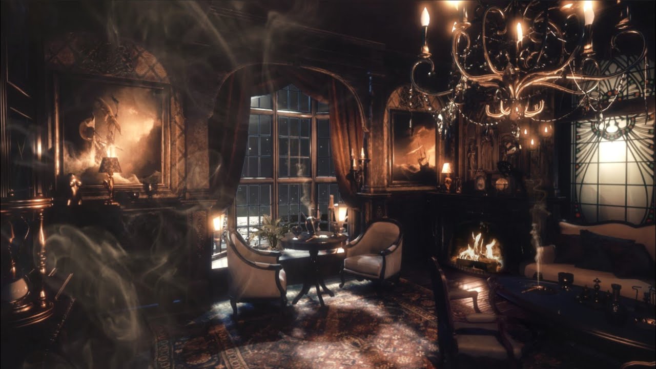 🚢🍷1912's A first class Smoking room in TITANIC [No music] + Smoking & Ocean sounds