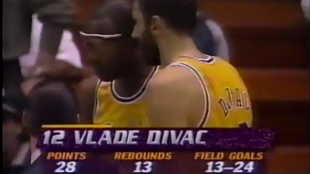 Vlade Divac Lakers 28pts 13rebs 5asts vs Celtics (1994)