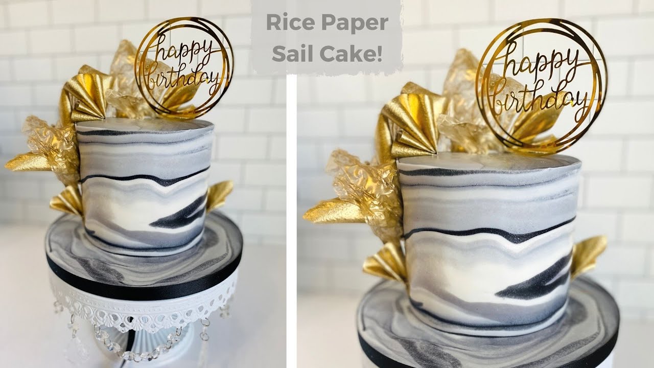 Rice Paper Sail & Wafer Paper! I Elegant Cake I Marbled Fondant Cake