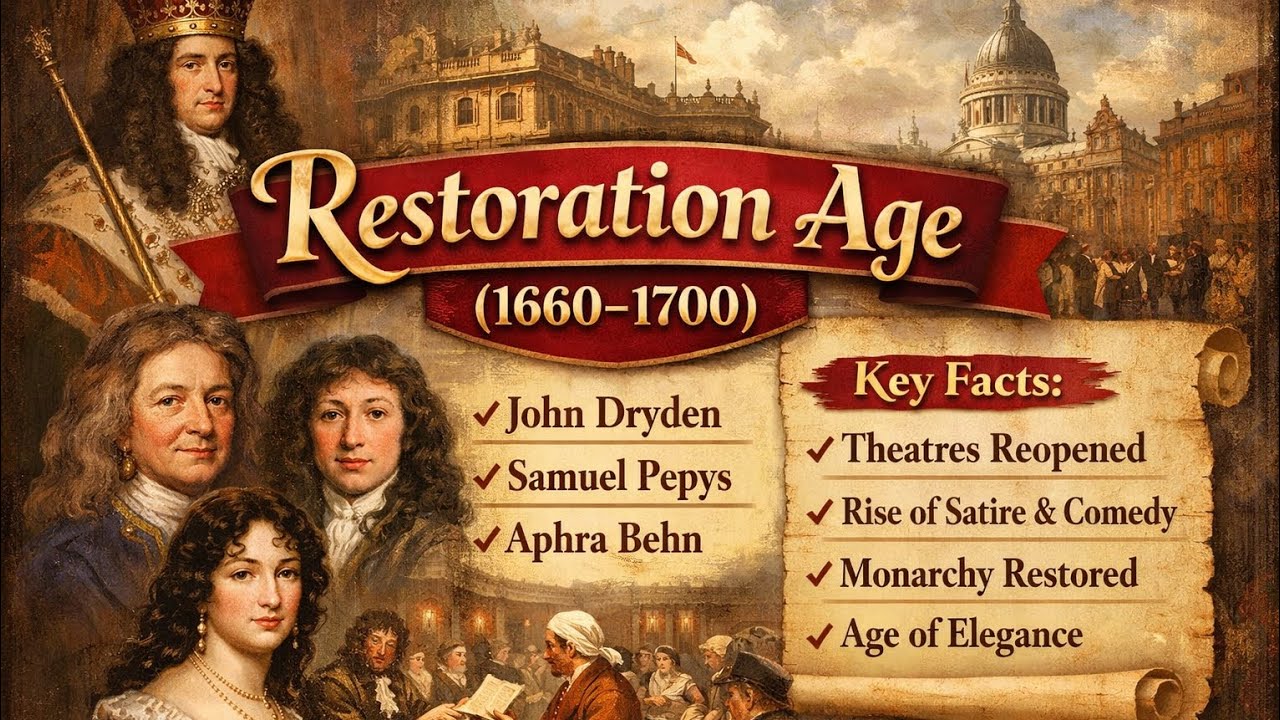 Restoration Age  | Neoclassical Period | John Dryden | Comedy of Manners | Important Topics