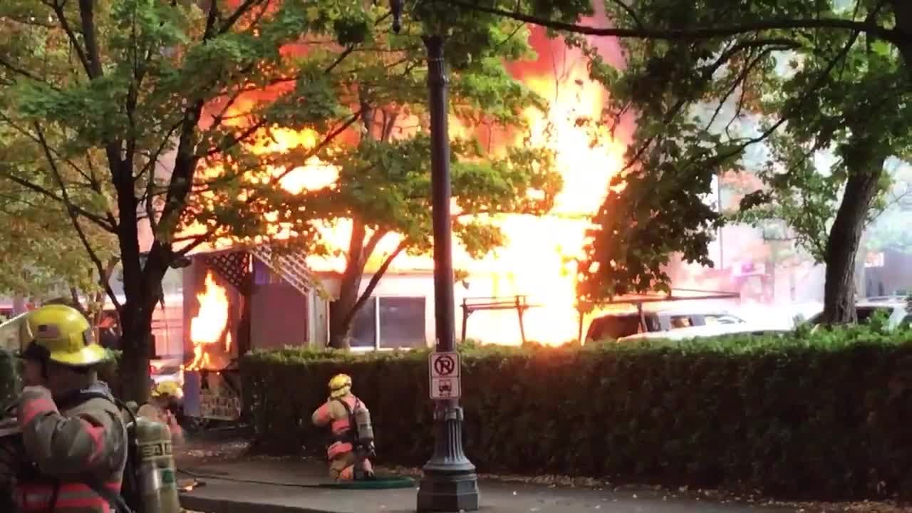 Downtown food carts destroyed by fire, explosion