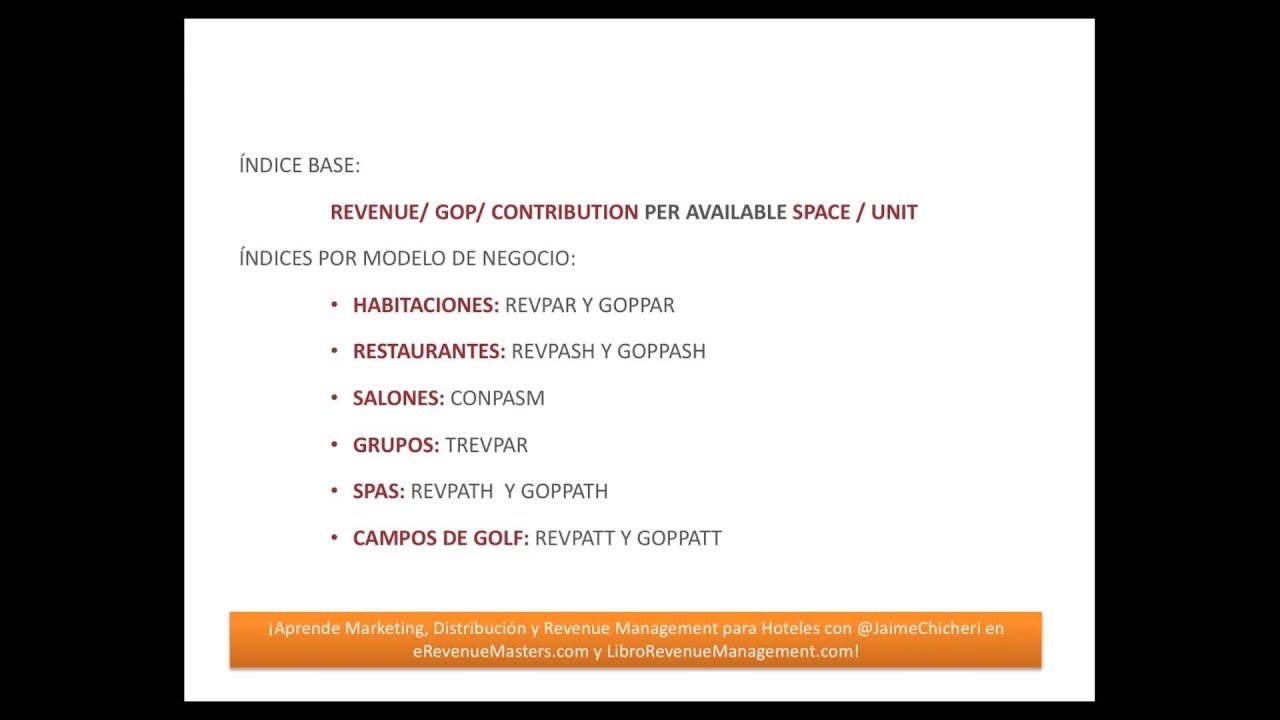 Curso Revenue Management - 9  Índices de medición en los distintos modelos de negocio