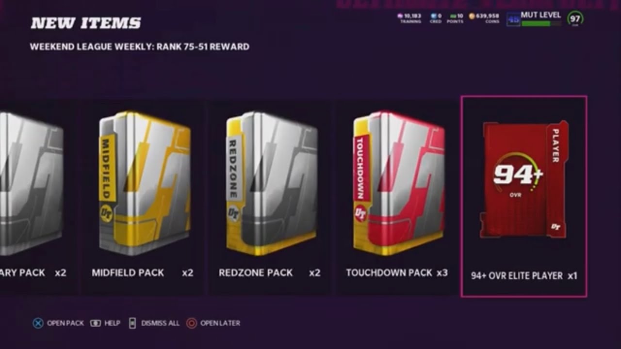 Open top 100 weekend league reward madden 22 ultimate team