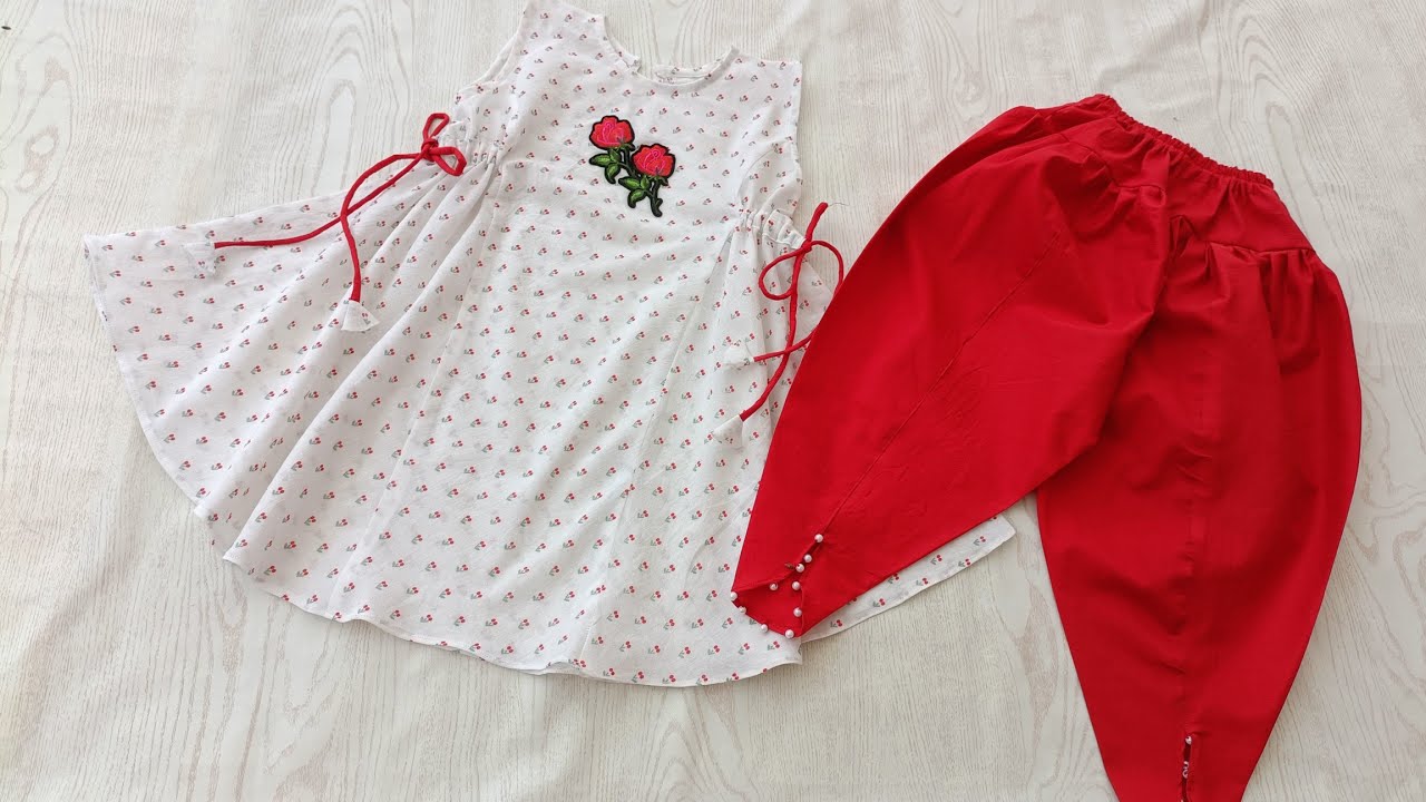 Baby girl dress cutting and stitching || Full umbrella frock with tulip salwar for 3 to 4 yesrs