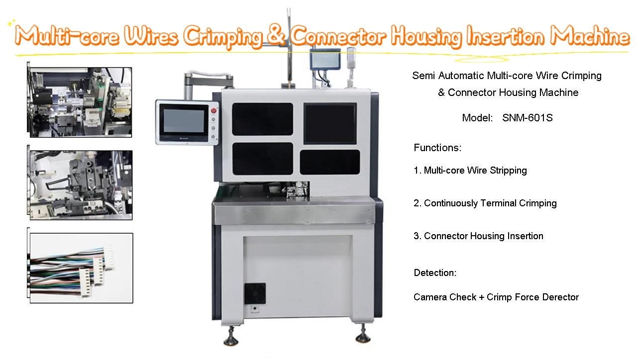 Multi core wires crimping and connector housing insertion machine