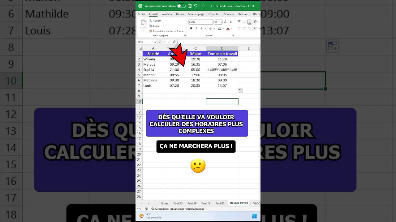 Calculer les heures de travail sur Excel (meilleure formule)
