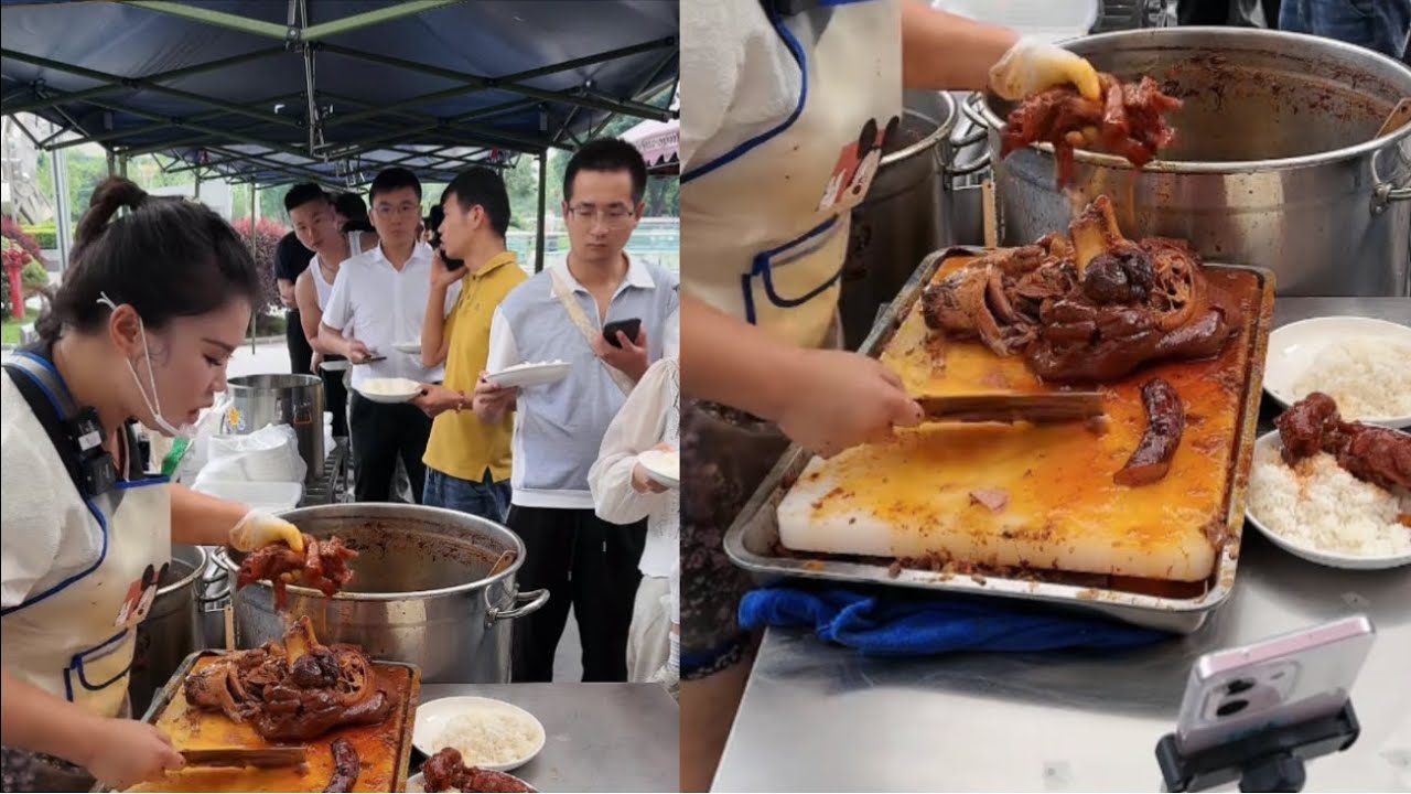 Asian street stewed pork foot rice